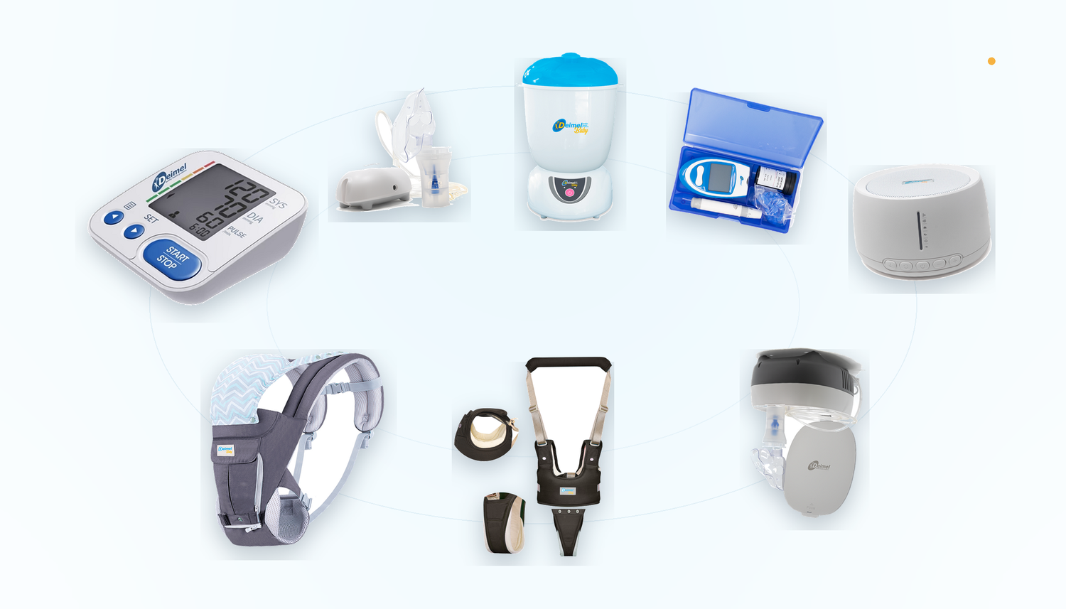 Línea de productos de salud y bienestar Deimel: monitor de presión, nebulizadores, glucómetro, porta bebé y más